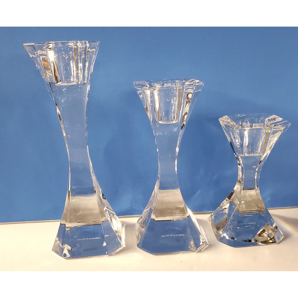 Villeroy & Boch Crystal Candle Holders Set of 3 Graduating Sizes